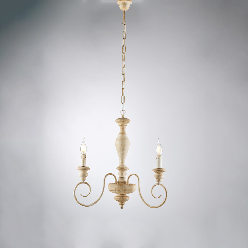 Lampadario legno e ferro 3 luci H.53 x Ø44