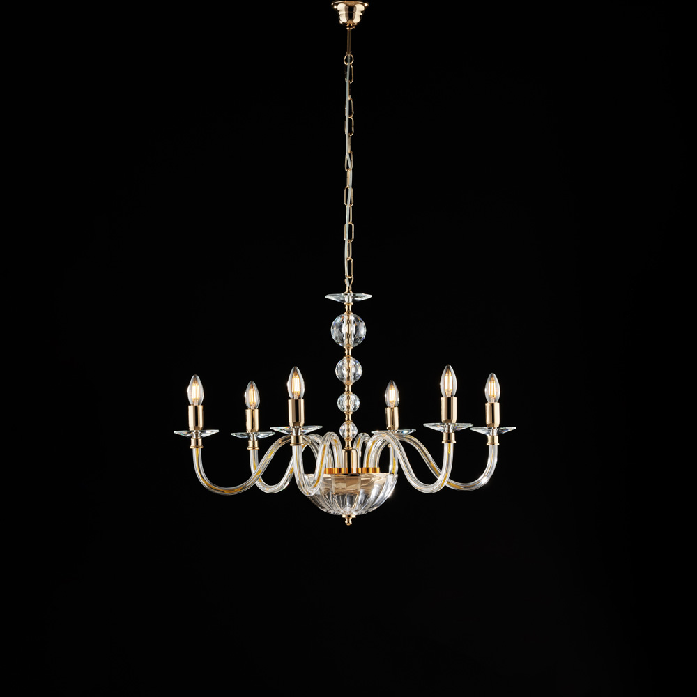 Lampadario oro con vetro e strass 56x77