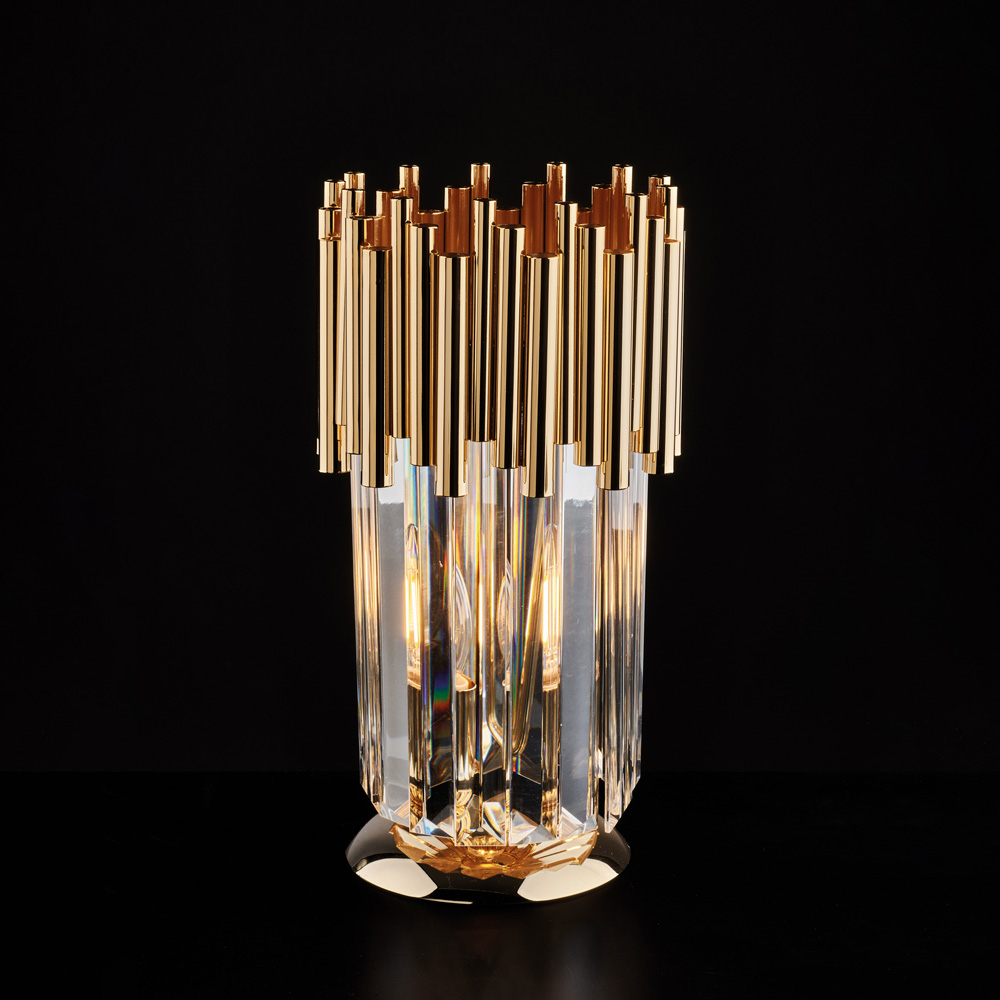 Lampada in ferro dorato con strass H.30 x Ø16