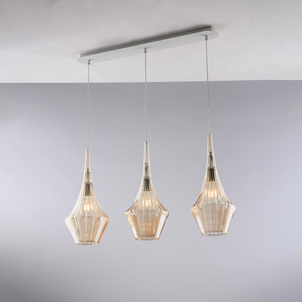 Lampadario in ferro con vetri ambra 75x10 cm