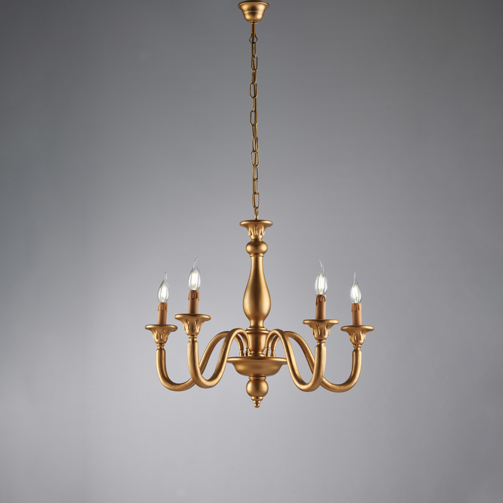 Lampadario in legno oro antico 5 luci 56x62
