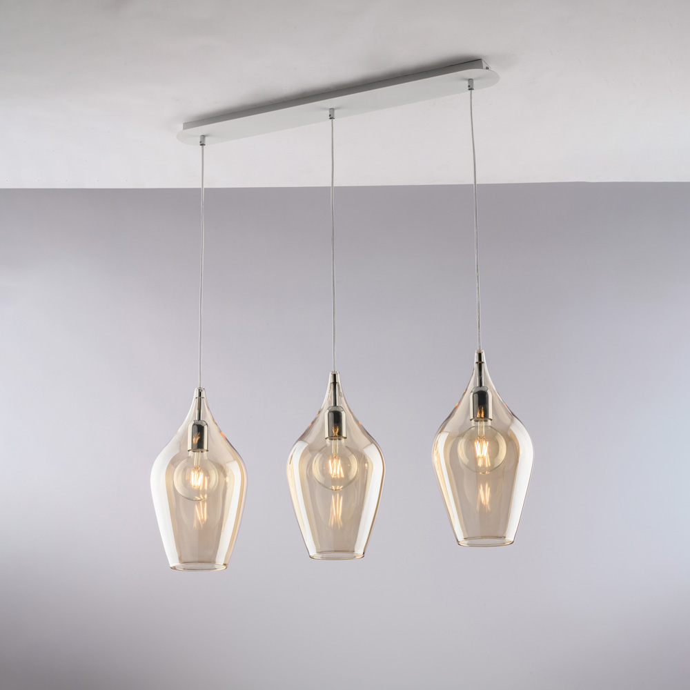Lampadario in ferro con vetri ambra 75x10