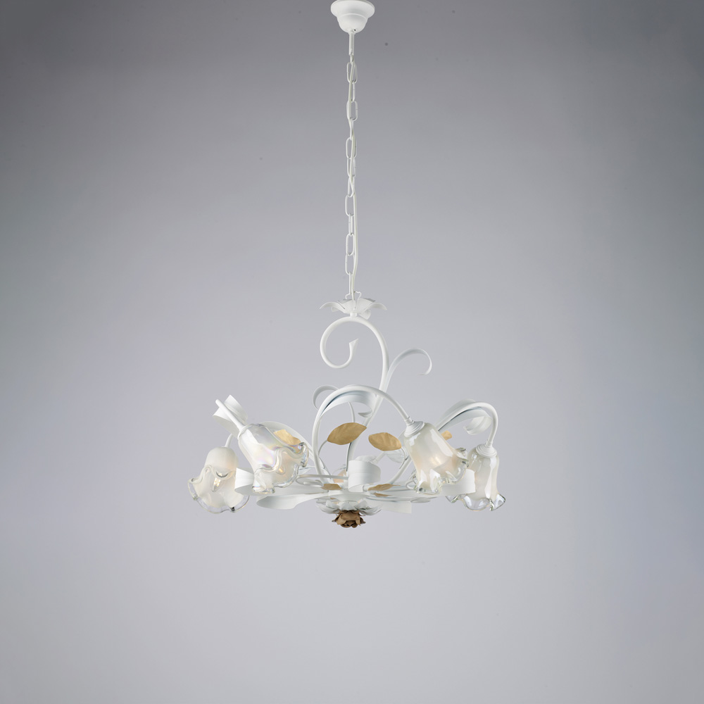 Lampadario shabby bianco 5 luci 44x65