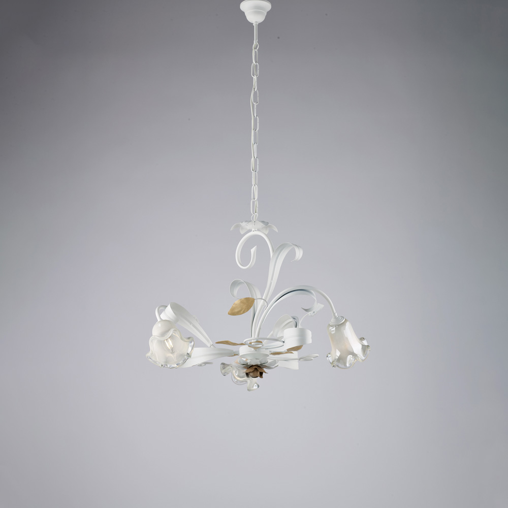 Lampadario shabby bianco 3 luci 44x59 cm