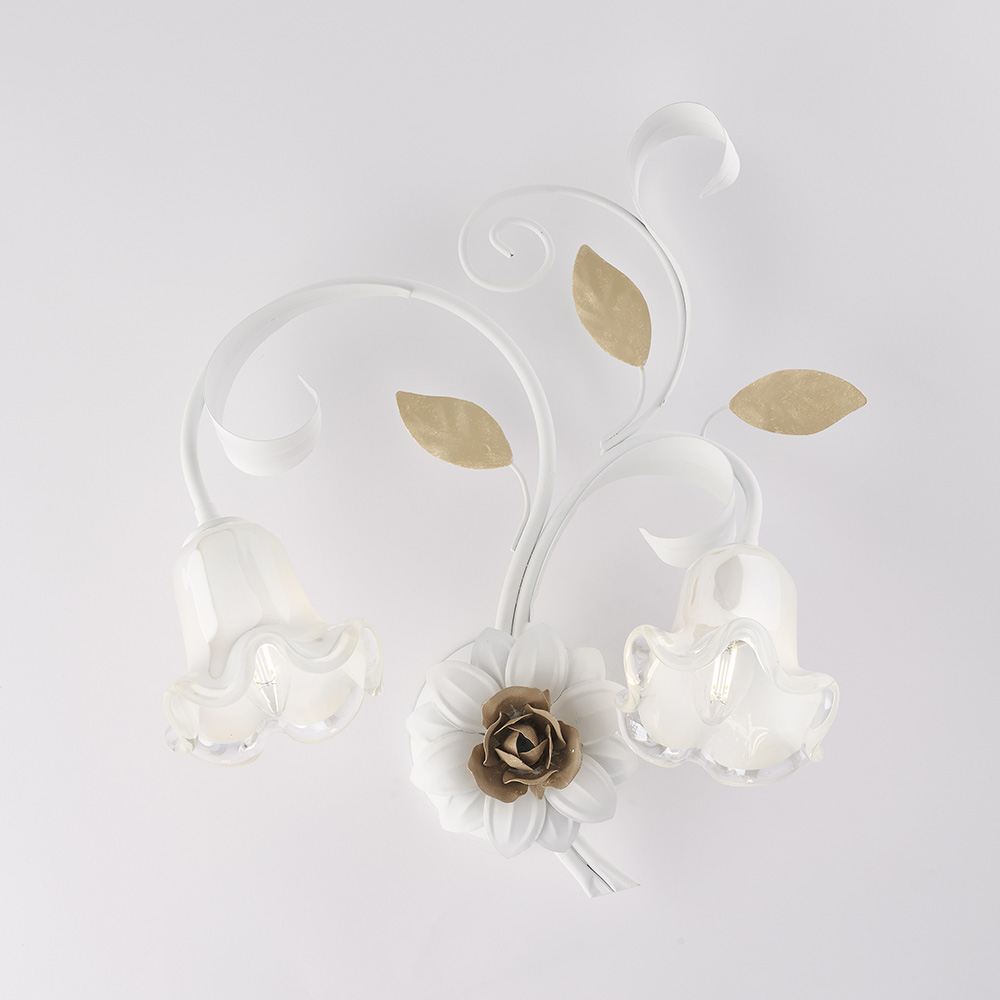 Applique shabby bianco 2 luci 47x42x20