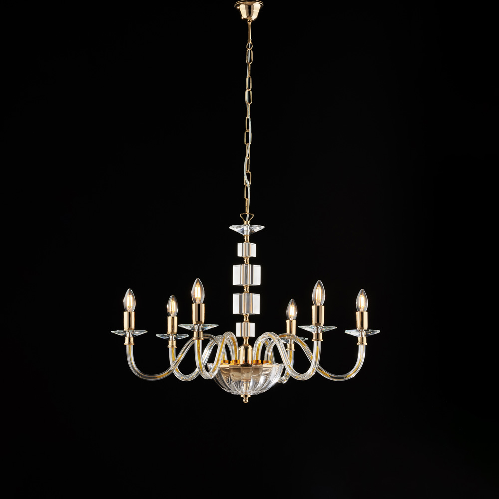 Lampadario oro con vetro e strass 56x77