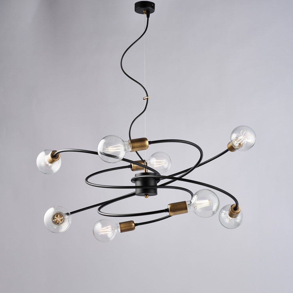 Sospensione nera 8 luci Ø70 x H.33 cm