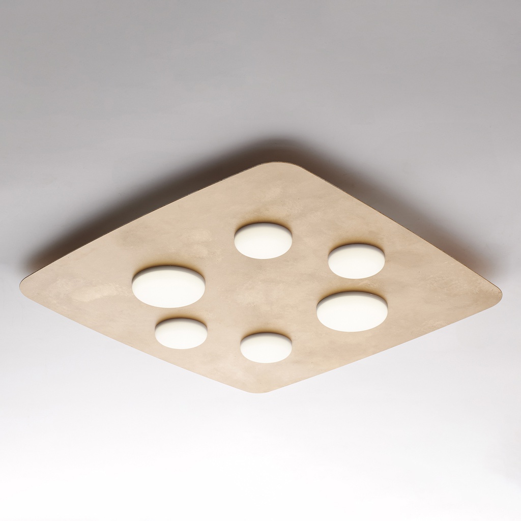 Plafoniera bianca 65x5 cm, 6 luci oro antico