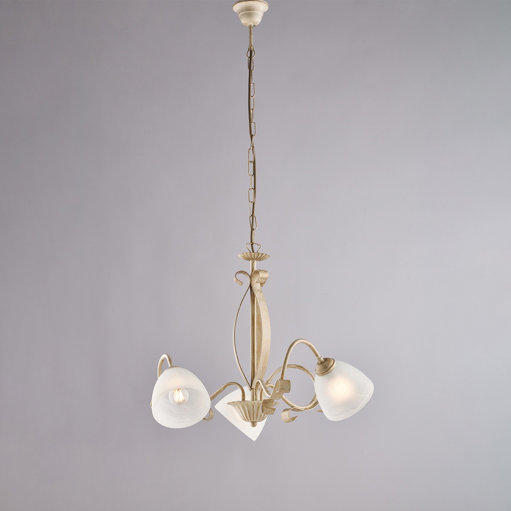 Lampadario in ferro avorio e oro H.43 x Ø51