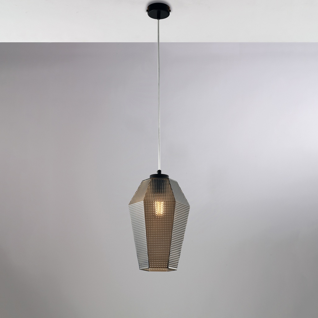 Sospensione in ferro e vetro grigio 20x35
