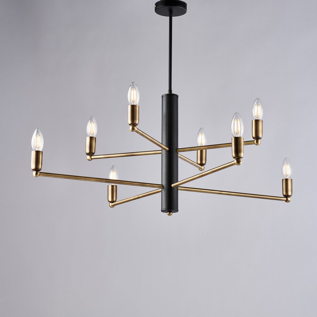 Sospensione nera ottone brunito 8 luci H.66 x Ø86