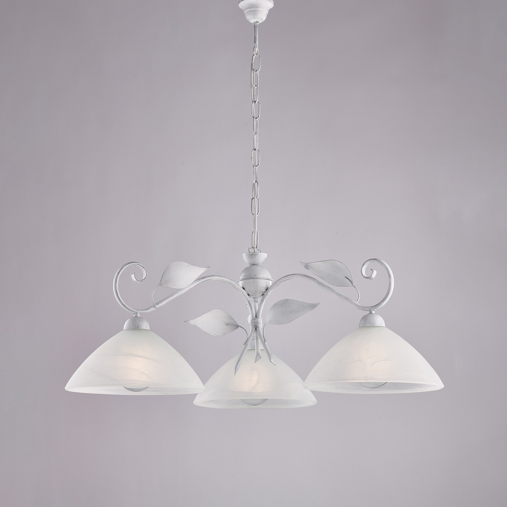 Lampadario bianco con decorazione argento 30x36