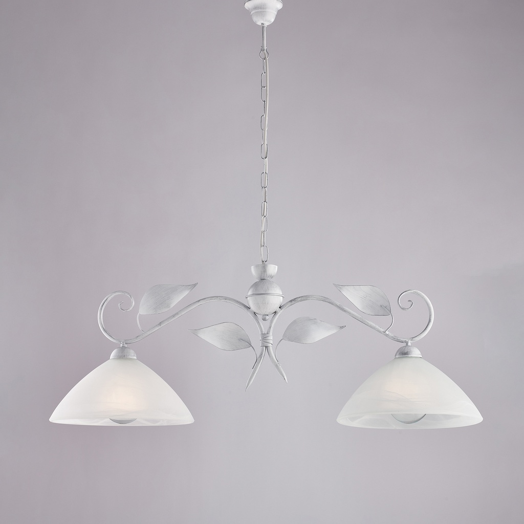 Lampadario bianco con decorazione argento 96x30