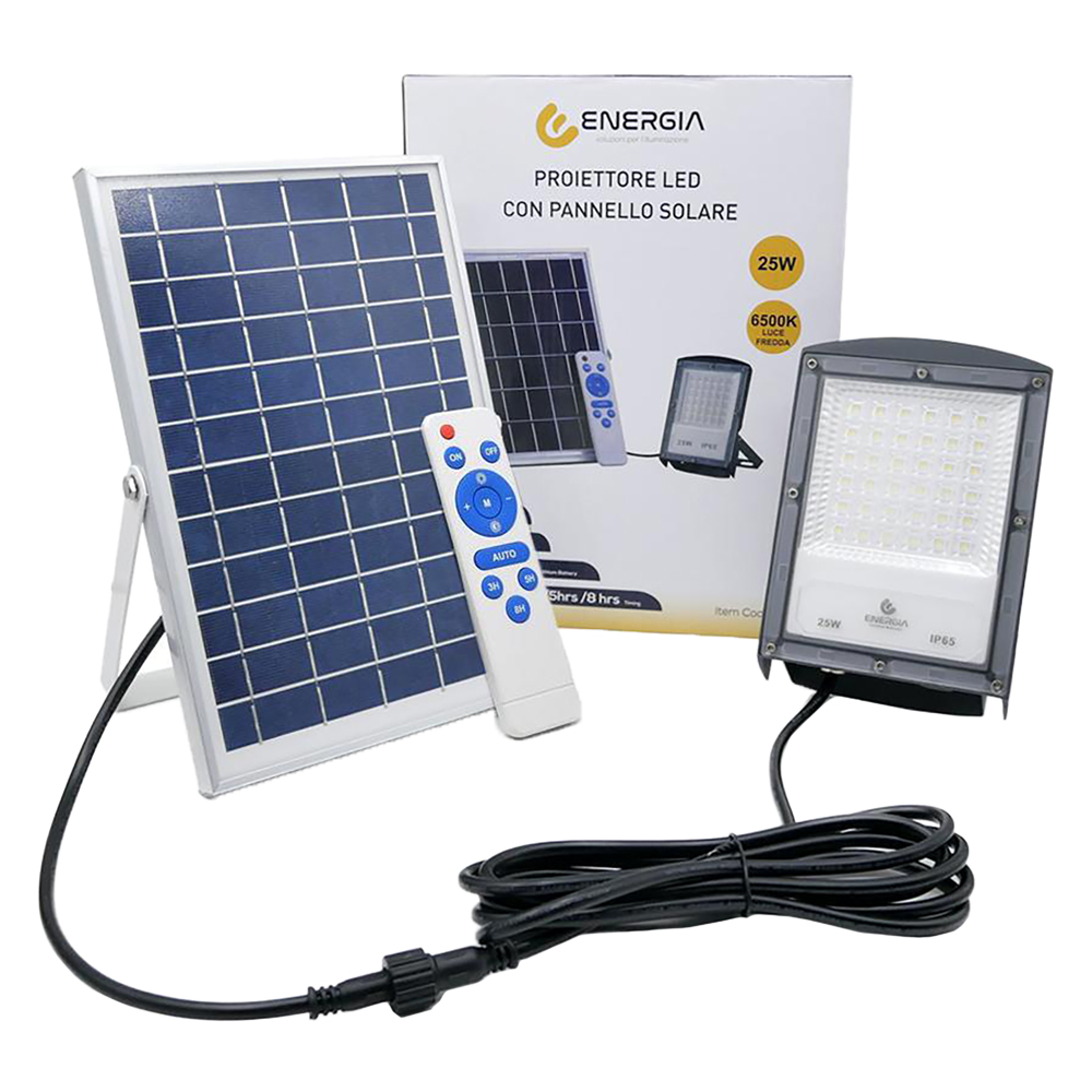 Proiettore a led 25W 18x12,6x3 cm con pannello solare