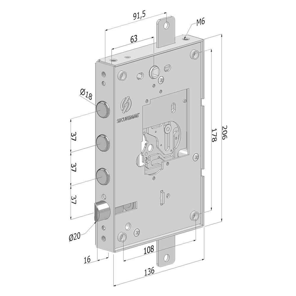 Serratura triplice per porte blindate 37 mm