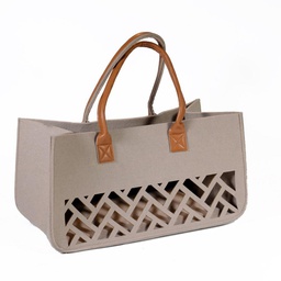 [V2501560000] Borsa feltro crema c/manici noce traforato cm40x20h26