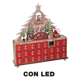[V6309050000] Calendario legno led albero rosso cm31x8h34,5