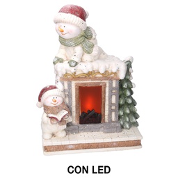 [V6168620000] Camino led resina pupazzo di neve bianco cm41x22,5h52