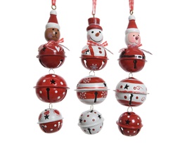 [20102402] Campana Ferro Orso Pupazzo di Neve Babbo Natale 3ass H 15 Ø 4.5 cm