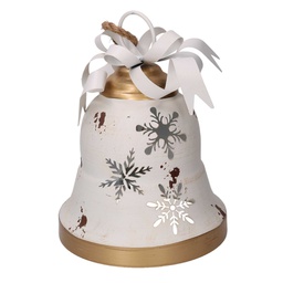 [V6355200000] Campana metallo fiocchi di neve oro e crema cm ø23h28