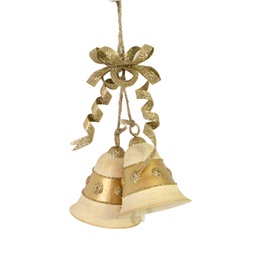 [V6196210000] Campana metallo fiocco oro cm15x6x23