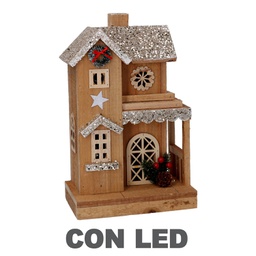 [V6164570000] Casetta legno con led naturale cm19x12h30,7