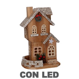 [V6164550000] Casetta legno con led naturale cm19x14h31