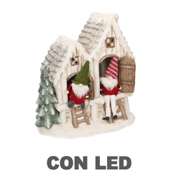[V6139620000] Casetta resina bianco con led e gnomi cm40x23h44