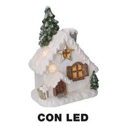 [V6315570000] Casetta resina con albero led bianco cm26,5x17h36
