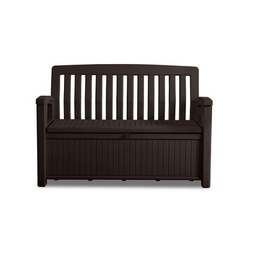 [K234093] Cassapanca in resina con finitura effetto legno,  colore Grafite 132,7x61,2xh. 89 cm
