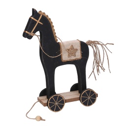 [V6173220000] Cavallo legno con ruote nero cm12,5x8h22,5