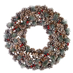 [V6327330000] Coroncina glitter con bacche e pigne naturale cm ø30
