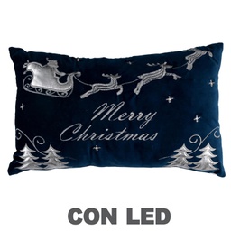 [V6164970000] Cuscino led tessuto con renne blu cm50x30x12