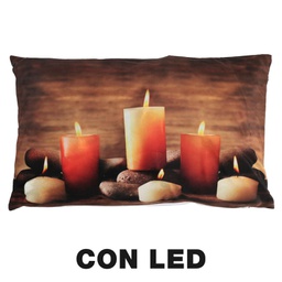 [V6162880000] Cuscino tessuto candele led marrone cm30x50