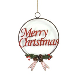 [V6198100000] Decorazione metallo merry christmas rosso cm18x3x27