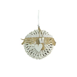 [V6049070000] Decorazione vimini bianca con pizzo cmø26x7/5