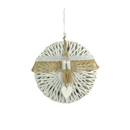 [V6049060000] Decorazione vimini bianca con pizzo cmø32x7/5