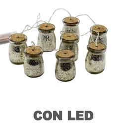 [V6069220000] Festone bottiglie filo 8 pezzi vetro platino con led 200cm