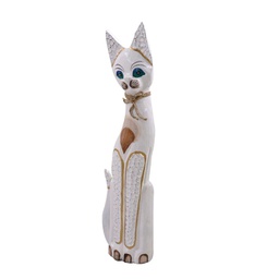 [V1869200000] Gatto legno bianco beige cm 15x6h80