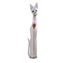 [V1869190000] Gatto legno bianco beige cm 17x6h100