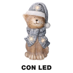 [V6315600000] Gatto resina led cappello blu cm19,5x18,5h40