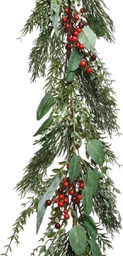 [1929040] Ghirlanda Decorativa Foglie Rosse Bacche Verdi 175 cm