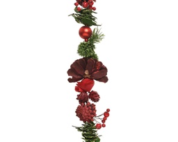 [20102586] Ghirlanda Natalizia con Pigne Bacche di Schiuma Palline di Plastica Fiori di Legno e Glitter 140 cm