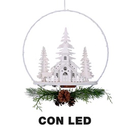 [V6317210000] Ghirlanda metallo led con chiesa biancocm25x7x47,5