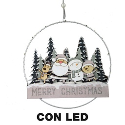 [V6329570000] Ghirlanda metallo legno babbo natale led verde acqua cm24x3,5x40,5
