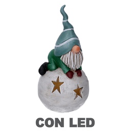 [V6168370000] Gnomo resina con palla di neve led cm11x11h22