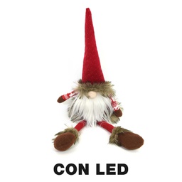 [V6193410000] Gnomo tessuto seduto con led rosso cm15x11h55