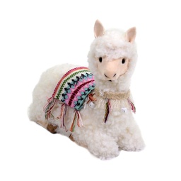 [V8530300000] Lama bianco seduto con campanellini cm28x13h29