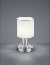 [TRIO595400101] Lampada Da Tavolo Garda Nichel E Tessuto Bianco Ø9 cm Trio Lighting