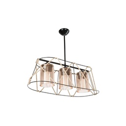 [FZ95882] Lampada a sospensione Gezegen ASZ0986 3 luci metallo nero e corda